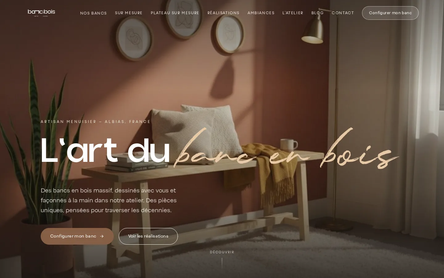 Page d’accueil du site Banc-en-Bois : « L’art du banc en bois »