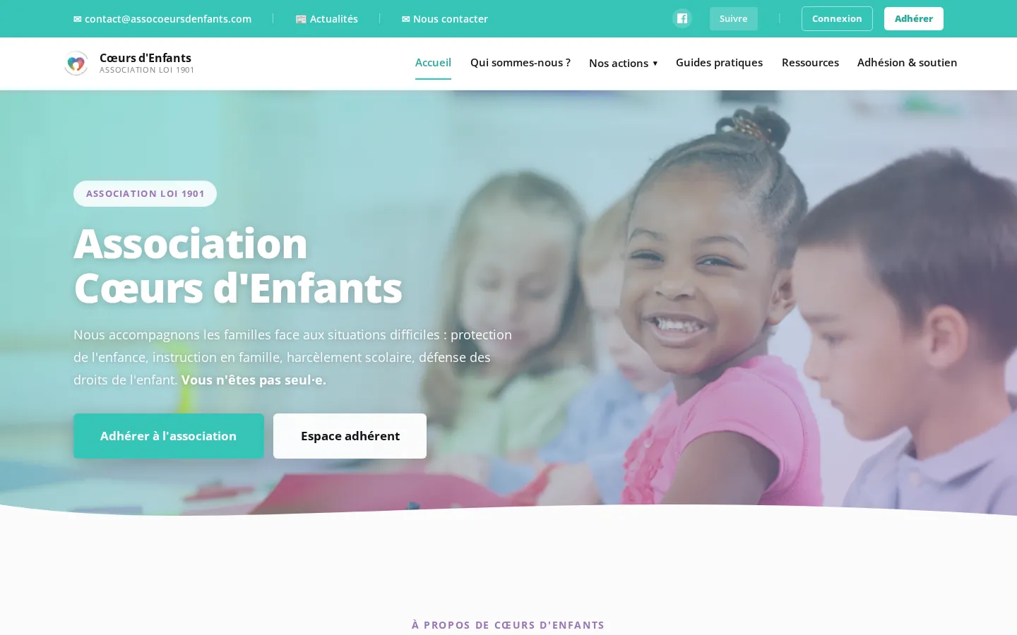 Page d’accueil du site de l’association Cœurs d’Enfants