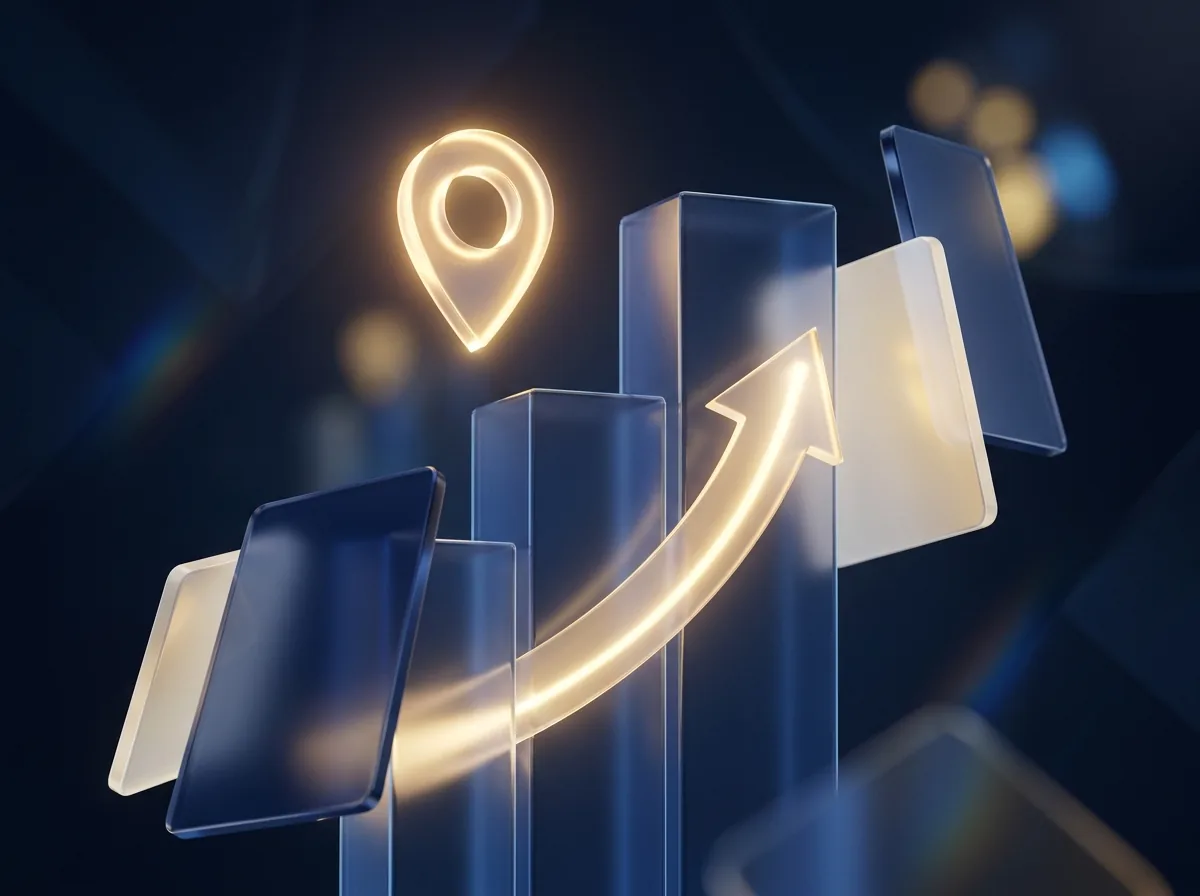 Marketing digital et SEO local — illustration 3D d'un graphique en croissance avec repère de géolocalisation